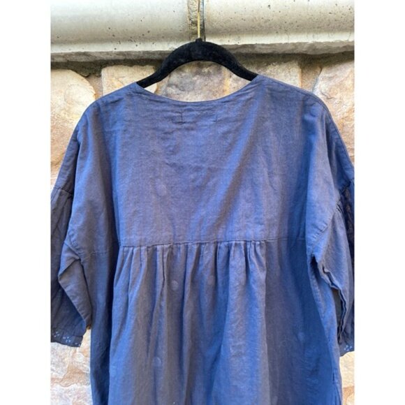 Gudrun Sjoden Tunic Top Organic Cotton Navy Medium Pockets Embroidered Button Up - Picture 6 of 7